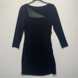 Lauren Ralph Lauren Black Dress MIDI 10 Petite Long Sleeve Mesh Cutout Ruched